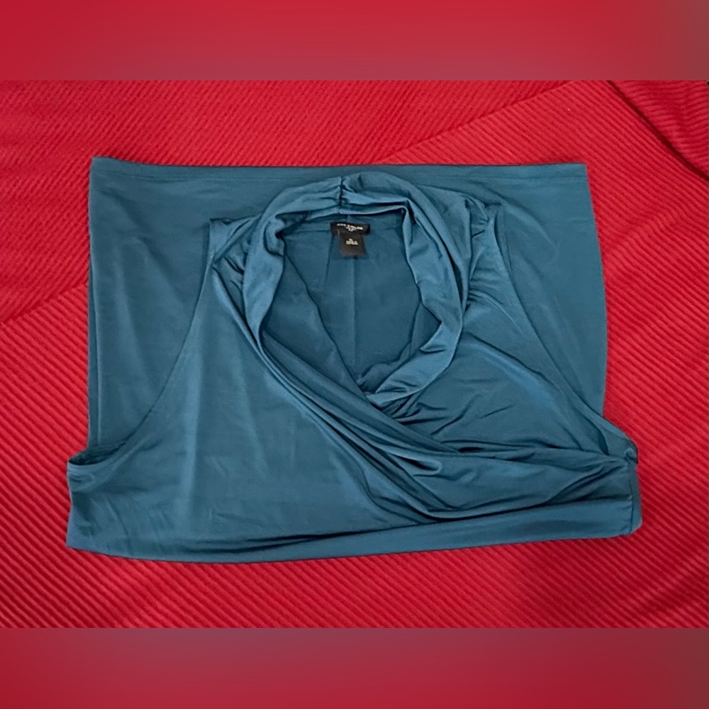 🩵 Ann Taylor Draped Cowl Neck Sleeveless Blouse – Teal Blue – Size XL